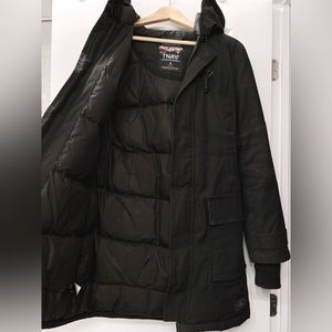 TNA down filled parka for super cold winter, black, size small, slim fit